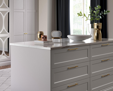 counter drawers in bedroom with quartz top