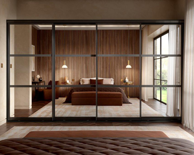 mirrored wardrobe doors in bedroom