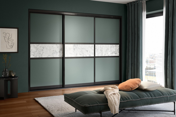 sleek green sliding bedroom doors